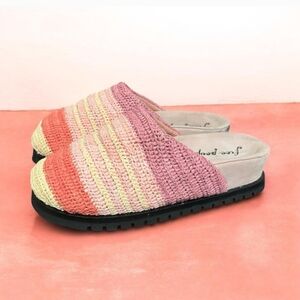 Free People Pink and Cream Woven Mules